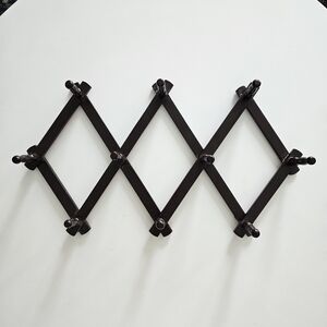 Vintage MCM Wood 10 Peg Accordian Wall Hook Rack